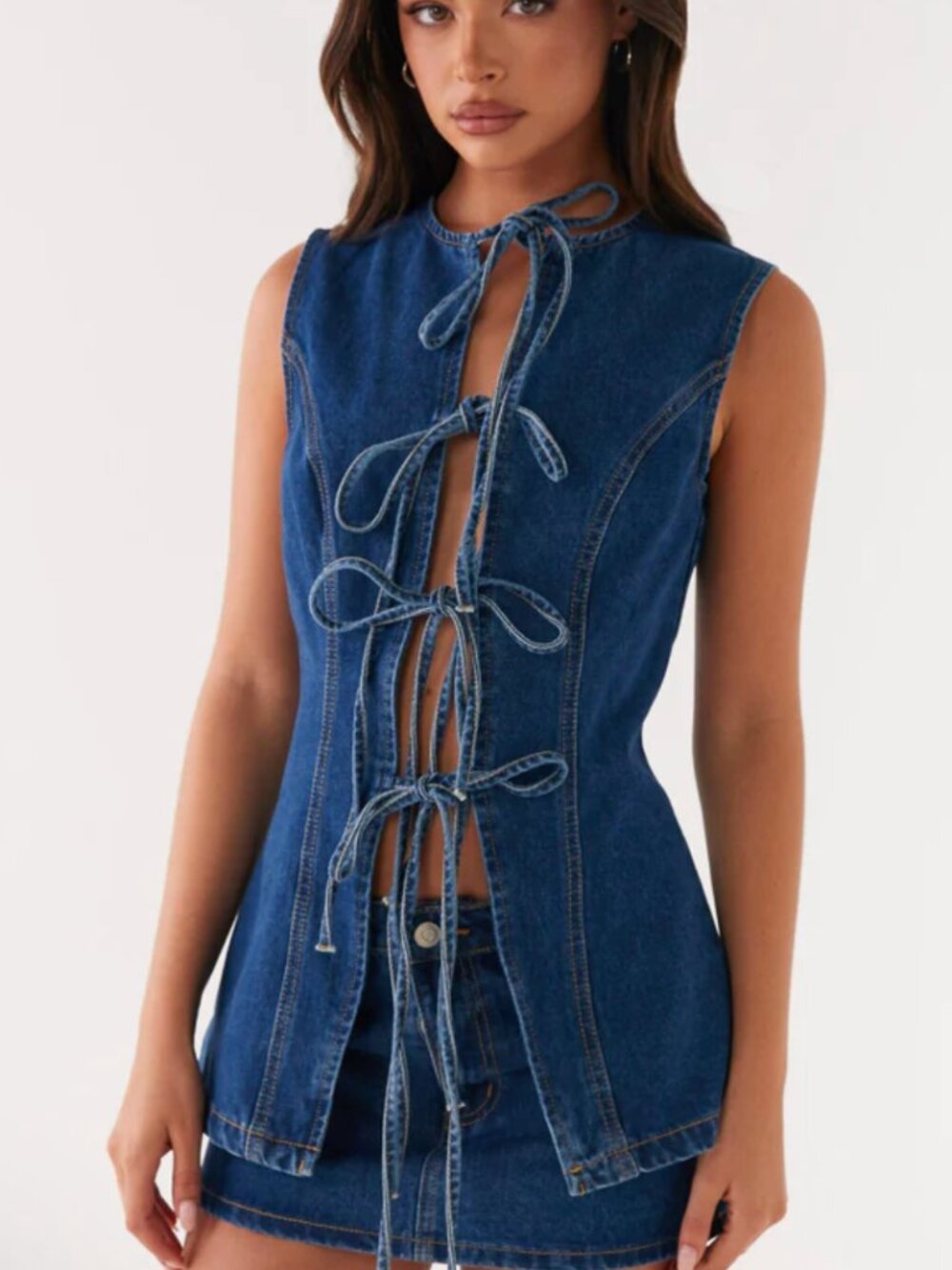 Peppermayo Wish You Luck Denim Top - Dark Blue